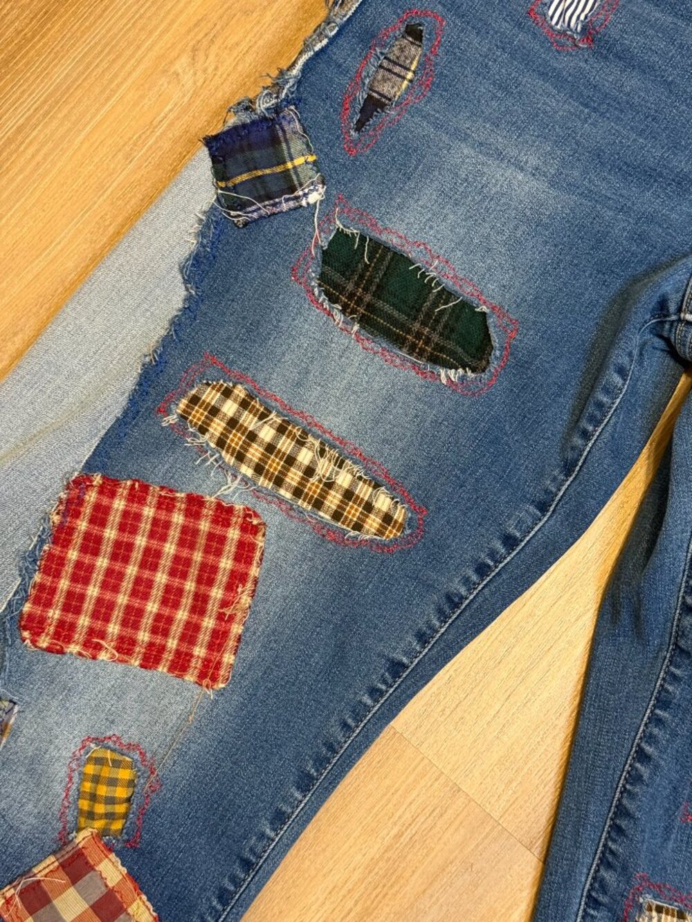 Upcycled Patchwork Jeans | Wide Leg Patched Denim | Visible Mending Art - Picture 8 of 11